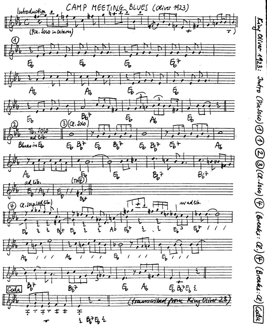 camp meeting blues free jazz leadsheet - Courtesy of the Jungle Jazz Band